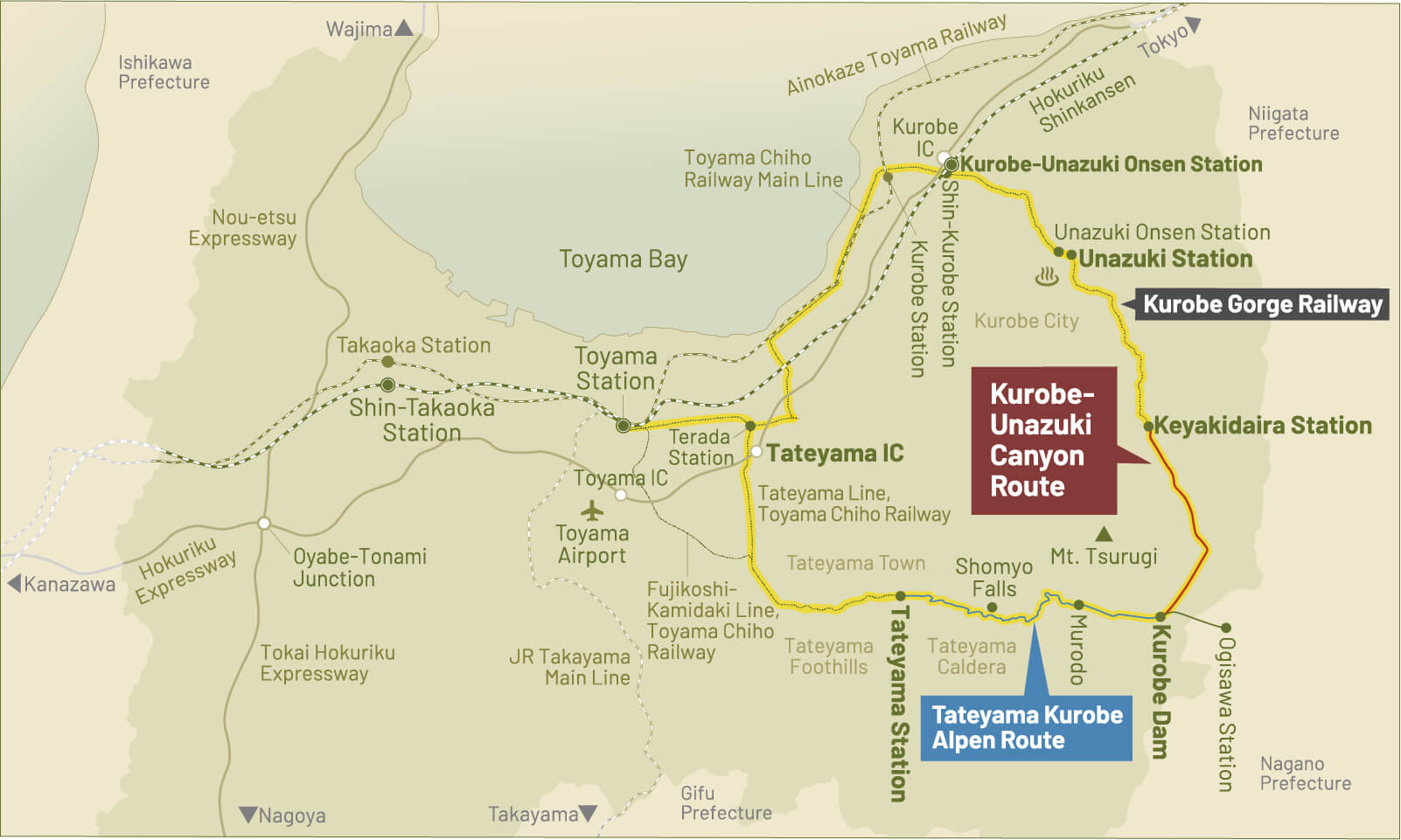 Kurobe - Unazuki Canyon Route map